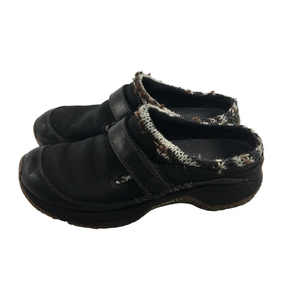 MERRELL ENCORE SCOOP BLACK LEATHER KNIT CUFF ORTHOLITE CLOGS J66236 WOMENS 7 - Picture 5 of 8